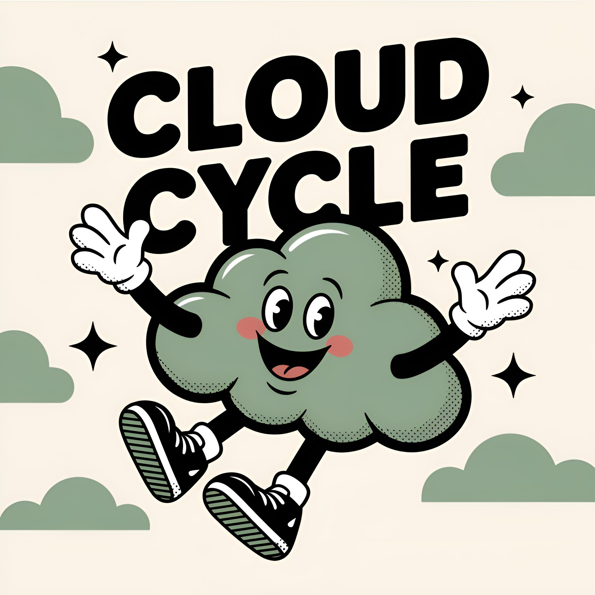CloudCycle mascot and brand graphic